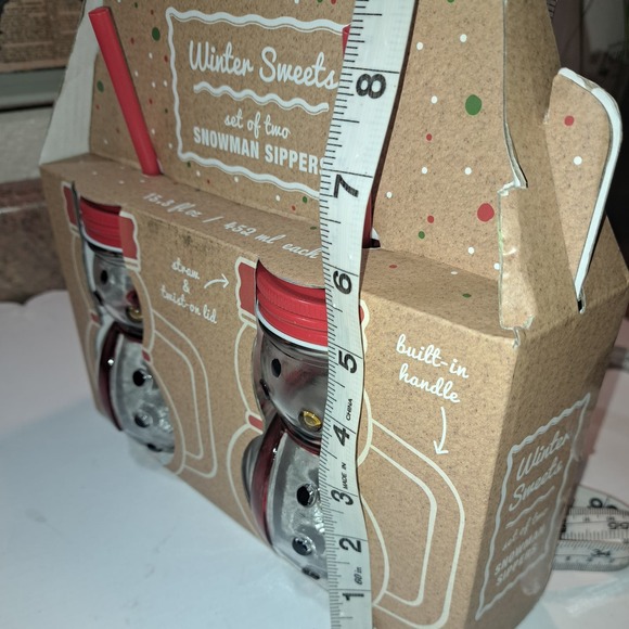 NIB - 2 Snowman Sippers Glasses 6 inches tall with Lid and straws Glass - Picture 2 of 4